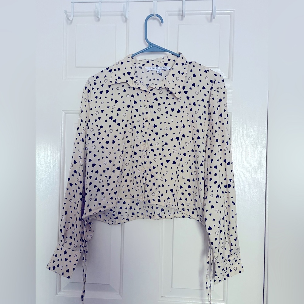 CELEBRITY PINK Button Up Heart Crop Shirt!